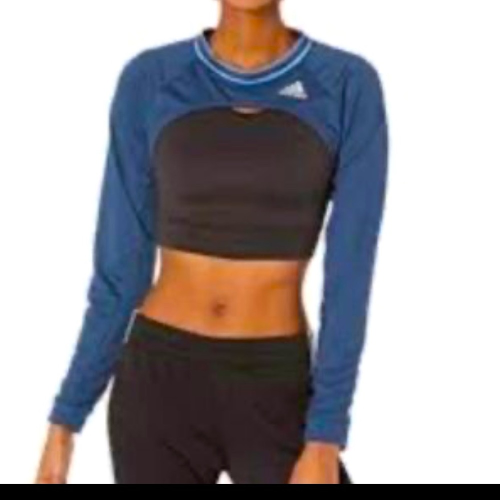 ADIDAS womens navy shoulder crop top - Picture 1 of 5